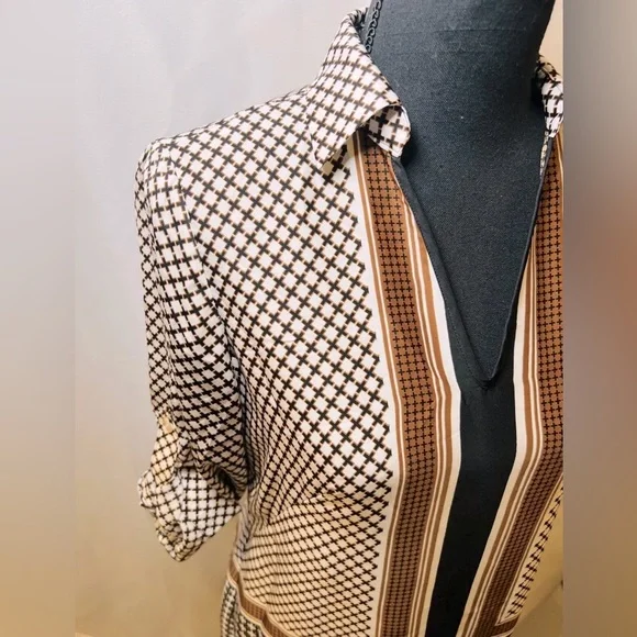 Ann Taylor Dress Brown Black White Geo Pattern Women’s Size XS - Picture 4 of 5